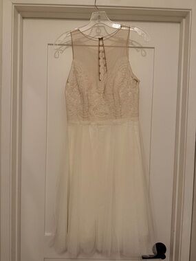 chinese dress ladies Floral Lace Strapless A Line Boho Ivory Wedding Dress with Satin Bowtie US18 / Custom Color main image 1